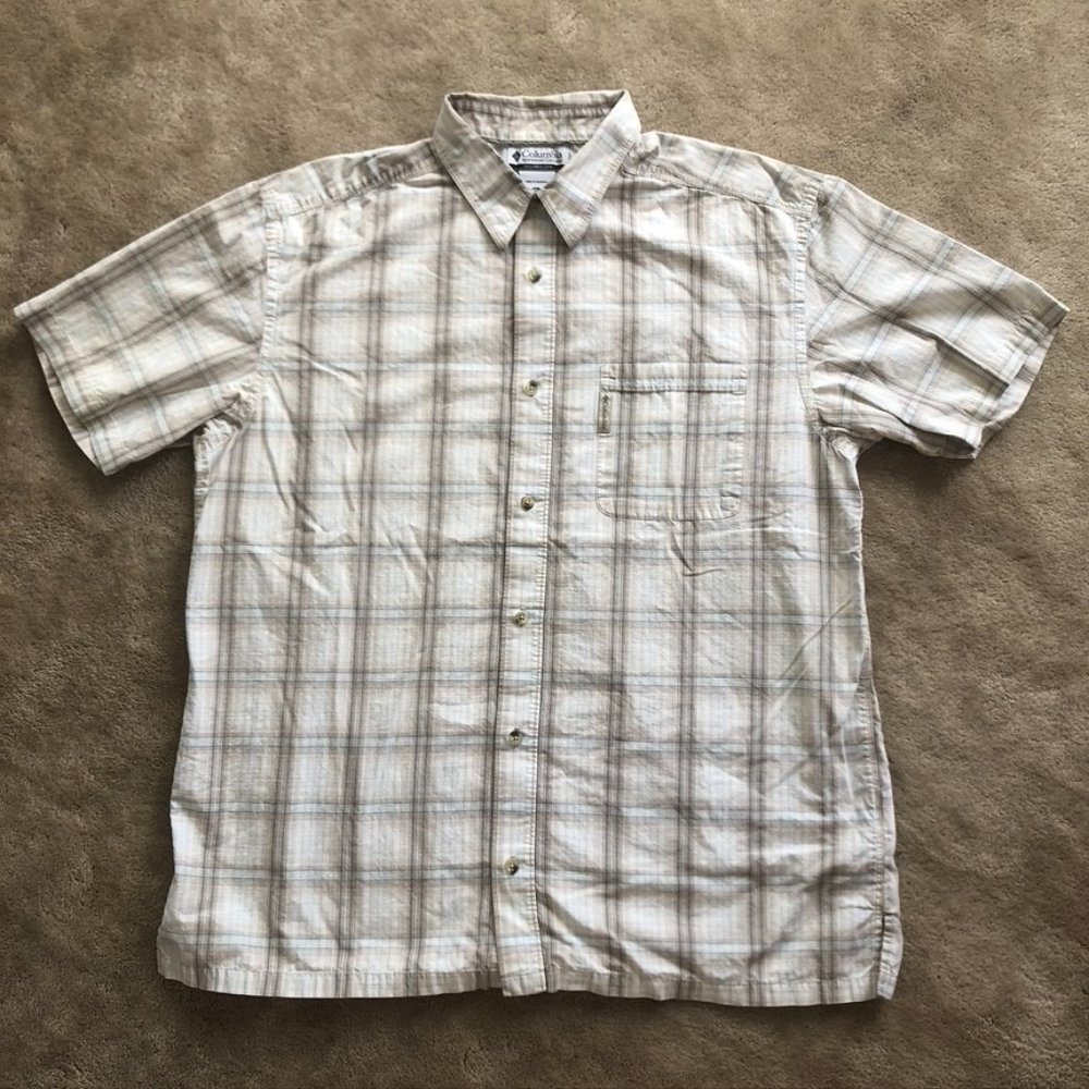 Columbia Beige Plaid Button-Down Collared Shirt